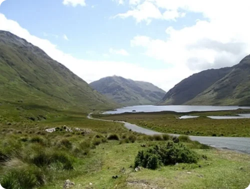 Nature image with green mountains and roads