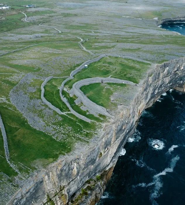 Arial view of cliffs and ocean